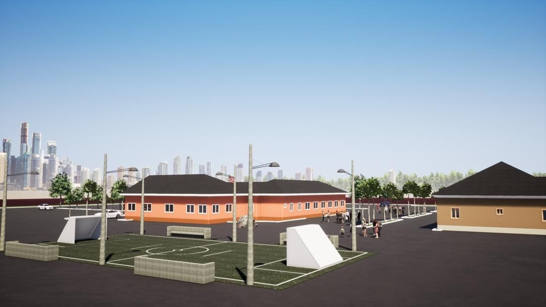 School campus rendering — full view